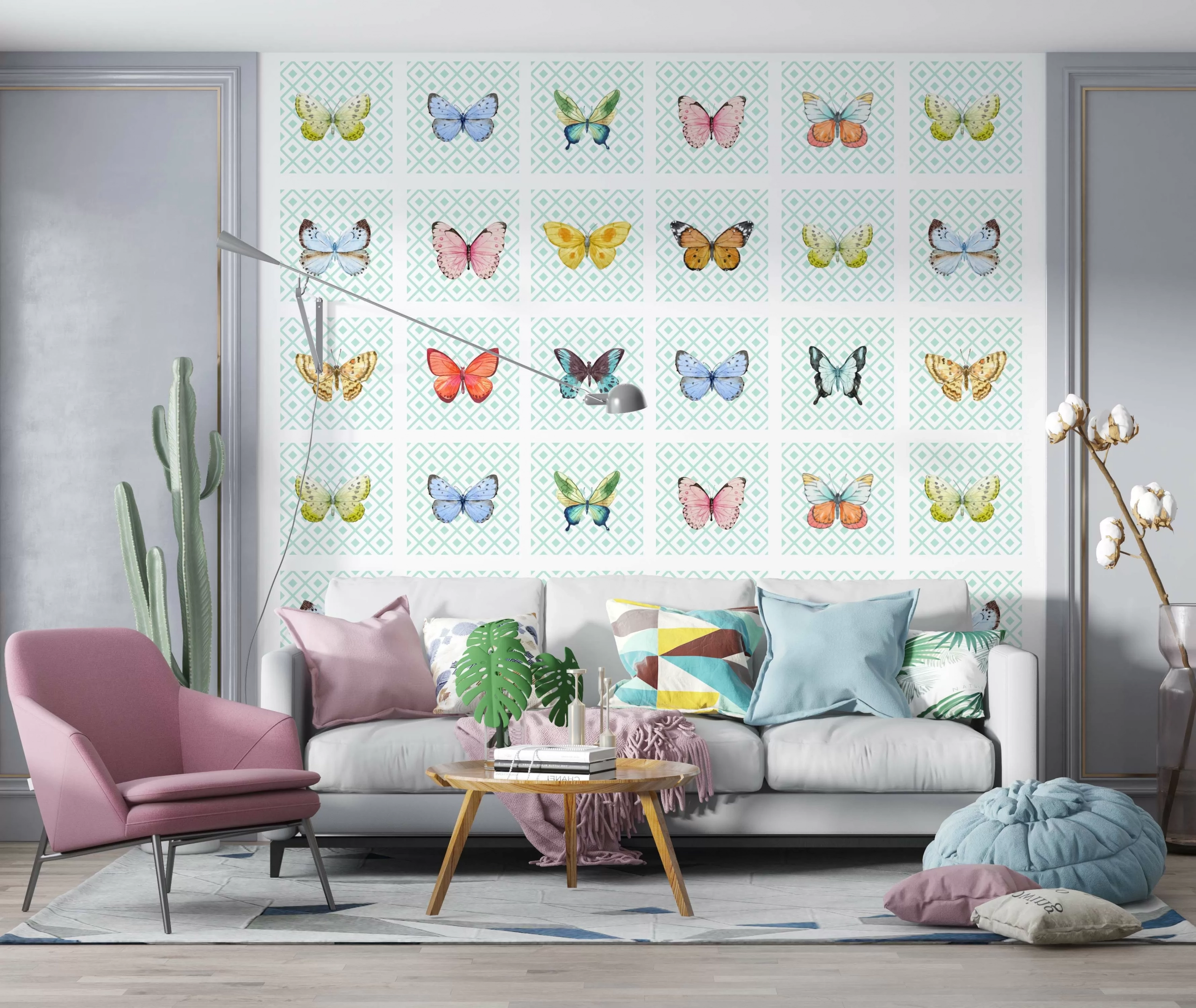 vinilo pared salon mariposas